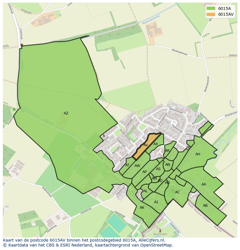 Afbeelding van het postcodegebied 6015 AV op de kaart.