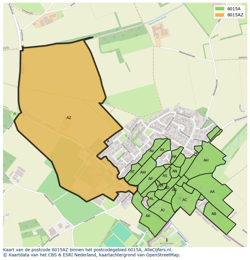 Afbeelding van het postcodegebied 6015 AZ op de kaart.