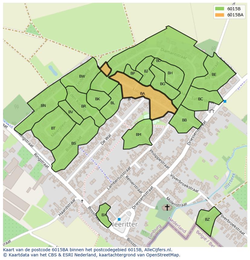Afbeelding van het postcodegebied 6015 BA op de kaart.
