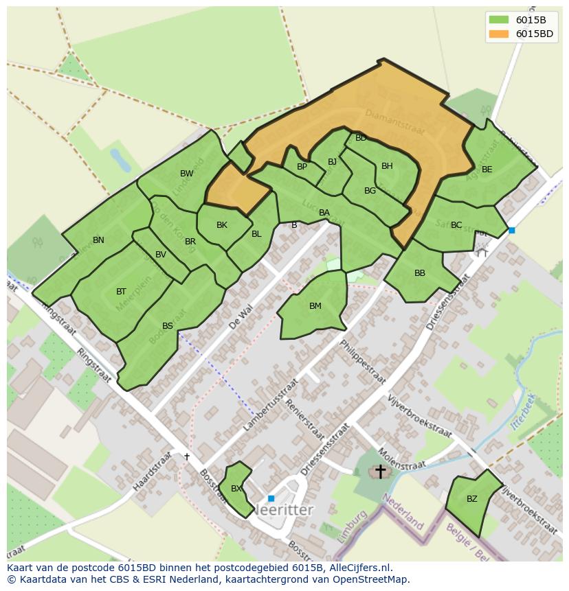 Afbeelding van het postcodegebied 6015 BD op de kaart.