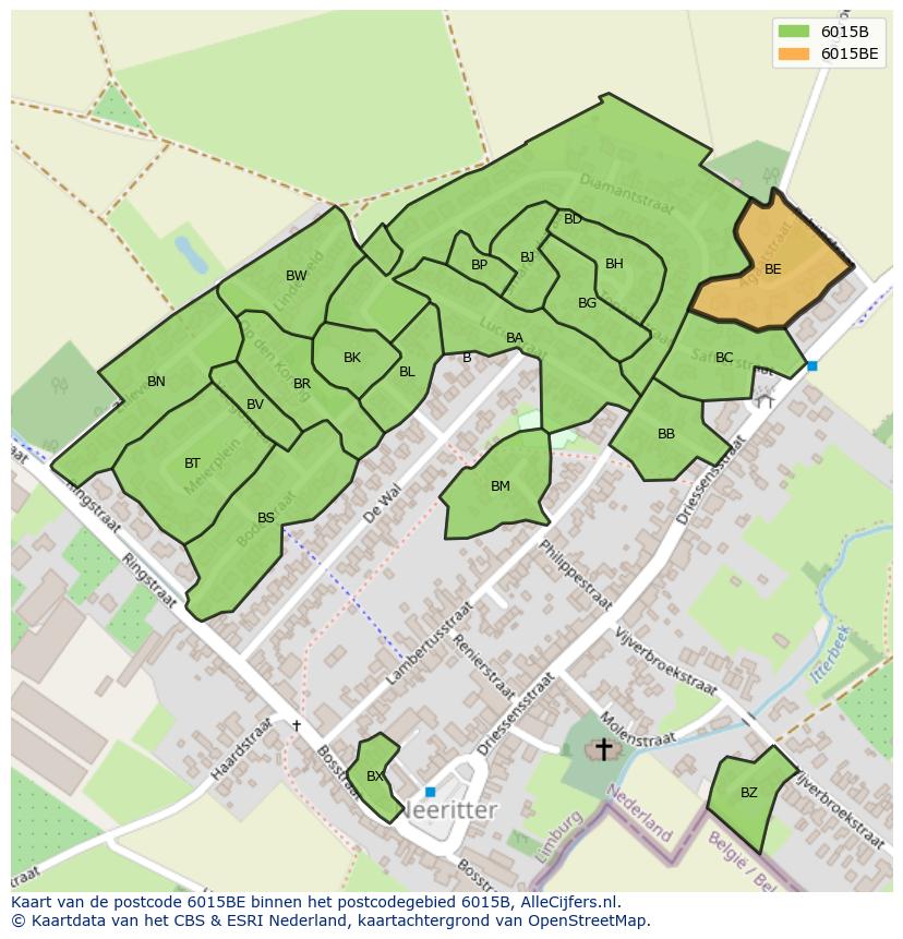 Afbeelding van het postcodegebied 6015 BE op de kaart.