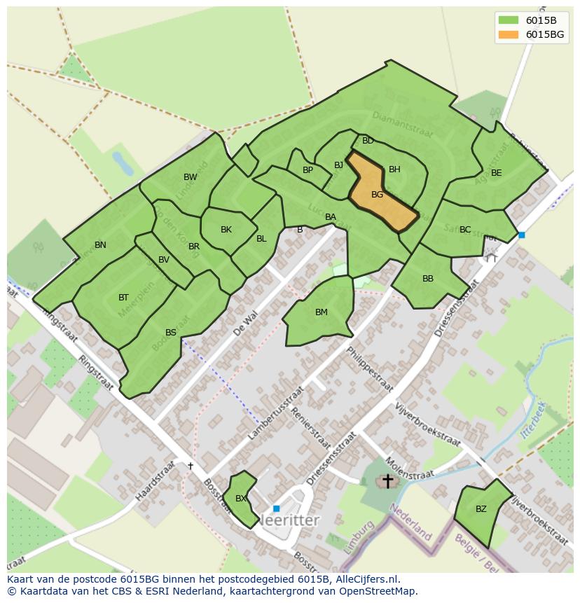 Afbeelding van het postcodegebied 6015 BG op de kaart.