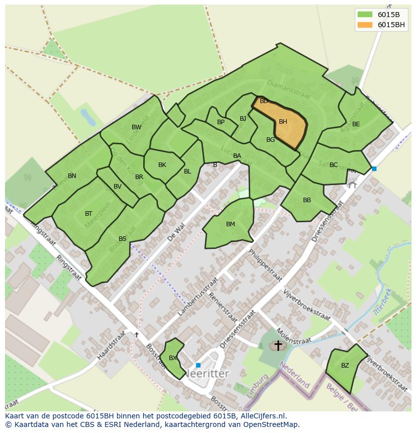 Afbeelding van het postcodegebied 6015 BH op de kaart.