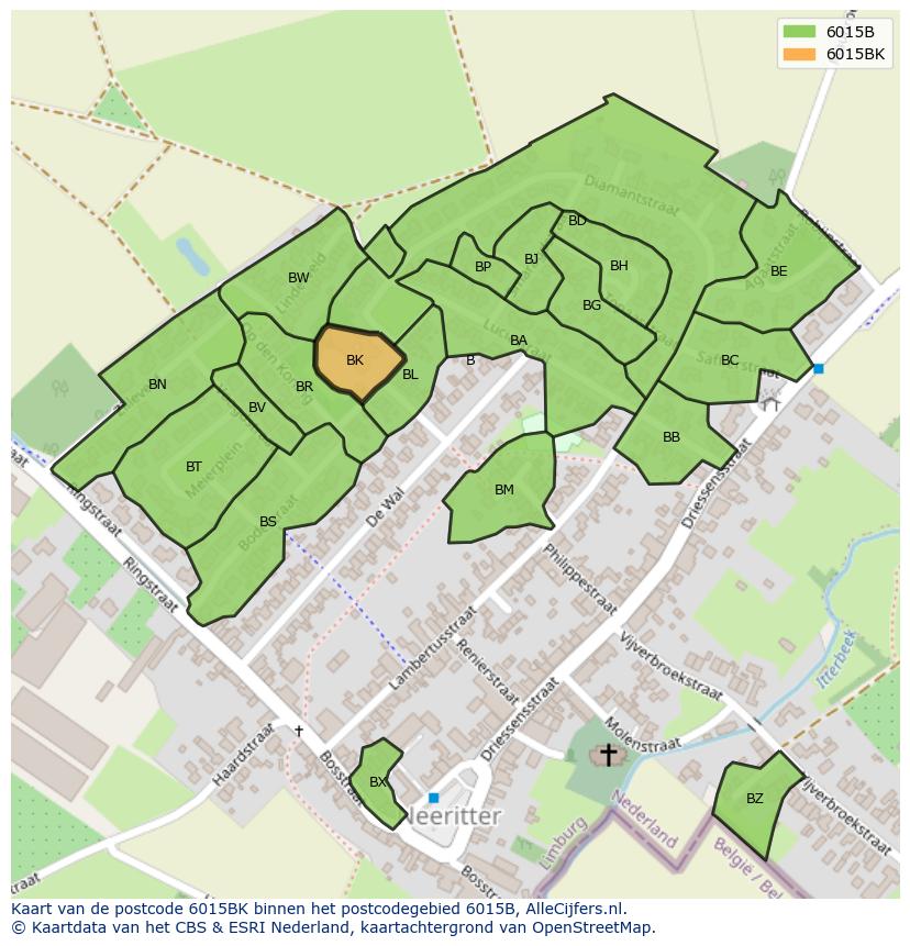 Afbeelding van het postcodegebied 6015 BK op de kaart.