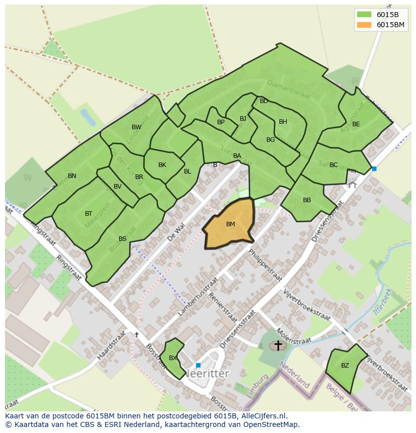 Afbeelding van het postcodegebied 6015 BM op de kaart.