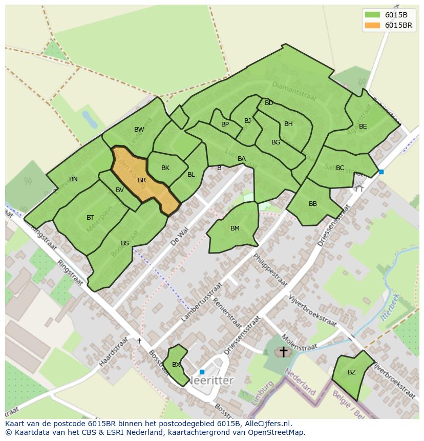 Afbeelding van het postcodegebied 6015 BR op de kaart.