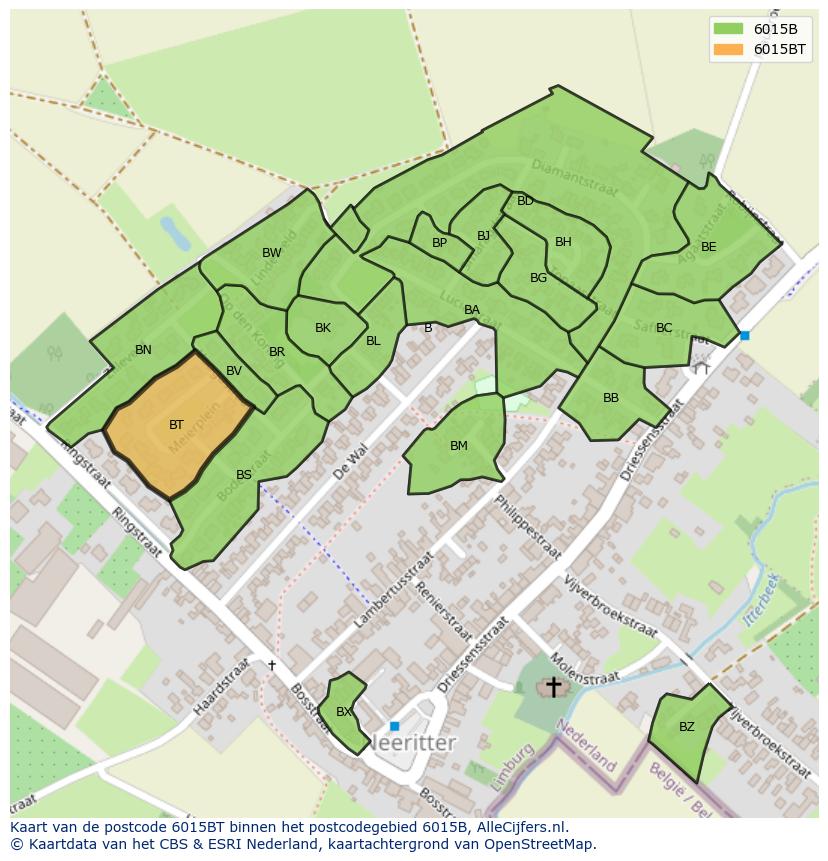 Afbeelding van het postcodegebied 6015 BT op de kaart.