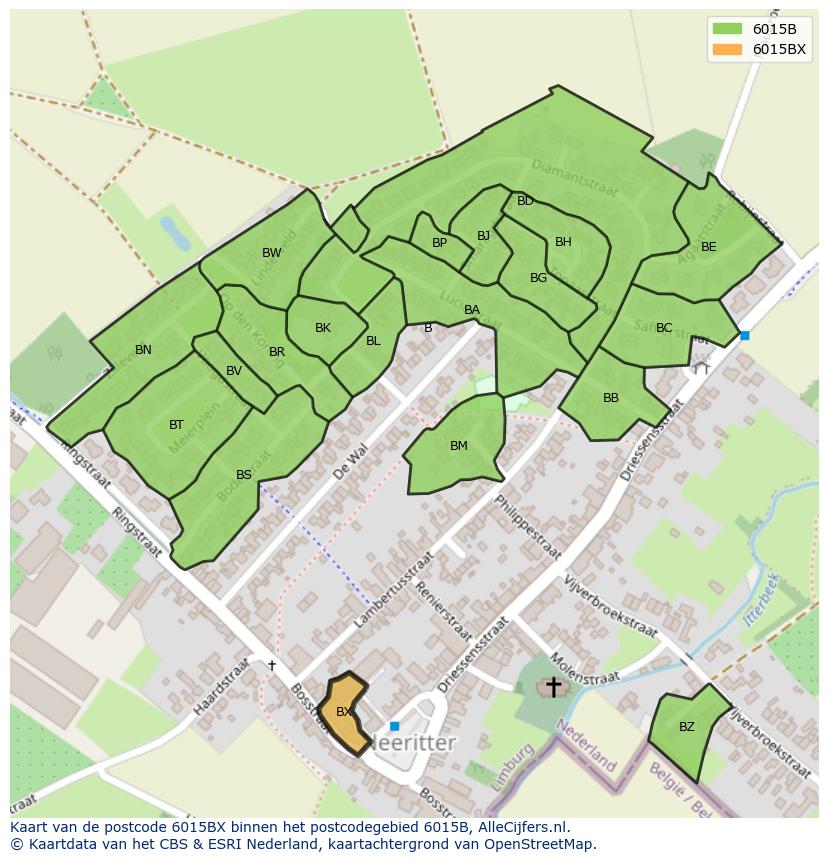 Afbeelding van het postcodegebied 6015 BX op de kaart.