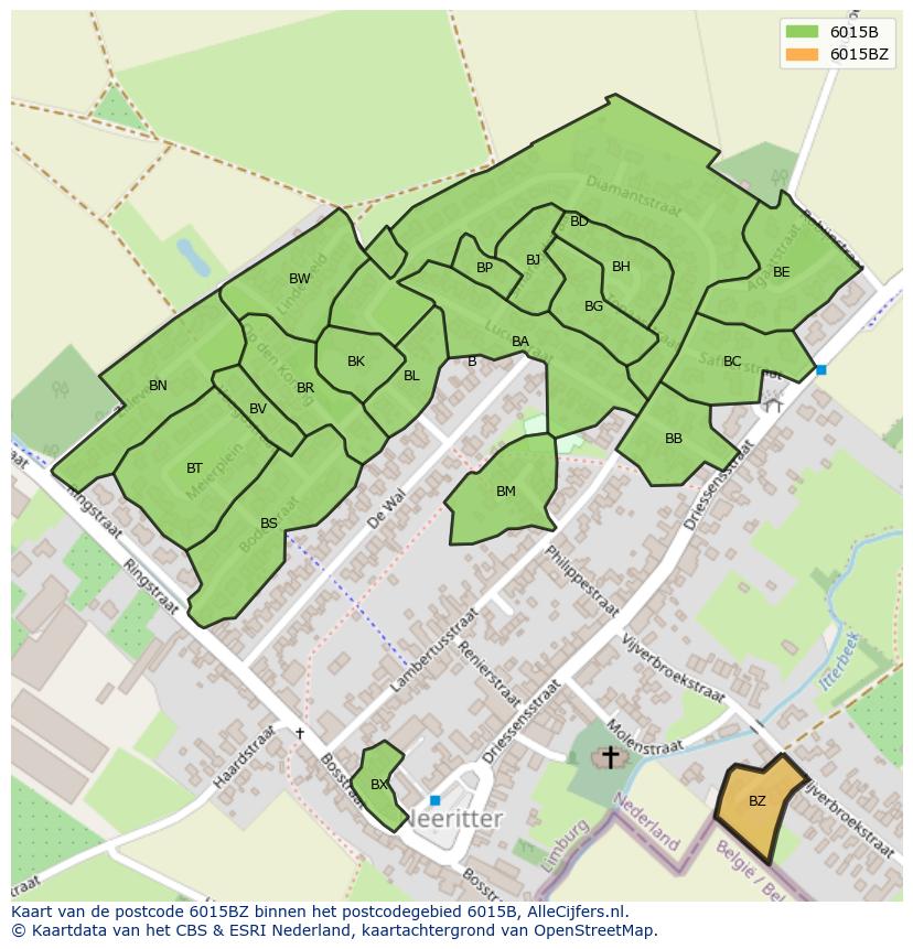 Afbeelding van het postcodegebied 6015 BZ op de kaart.