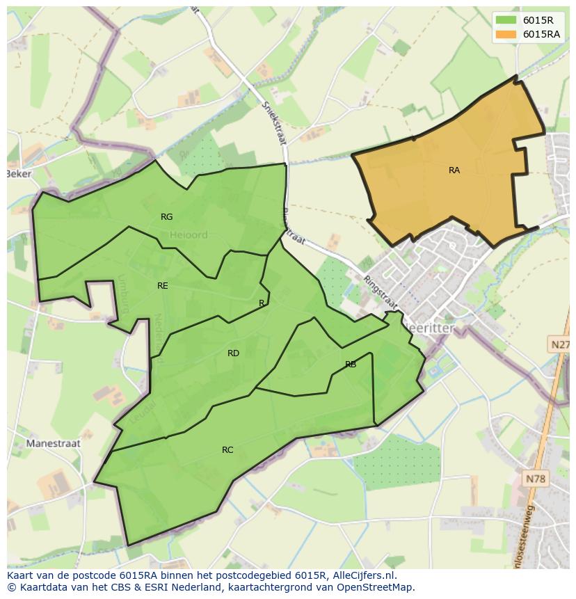 Afbeelding van het postcodegebied 6015 RA op de kaart.