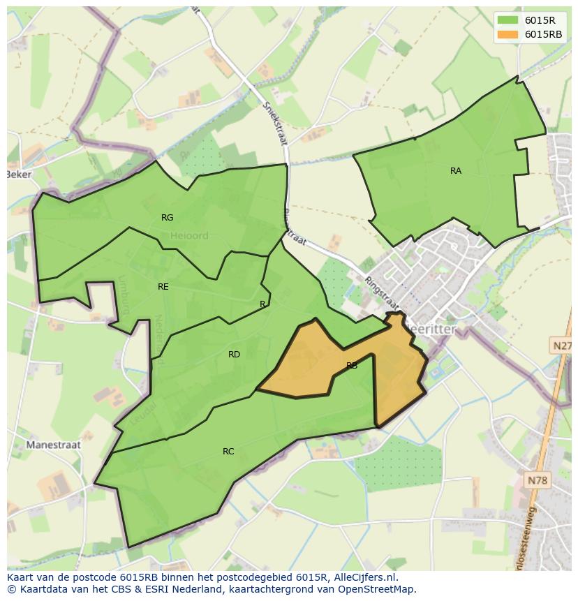 Afbeelding van het postcodegebied 6015 RB op de kaart.