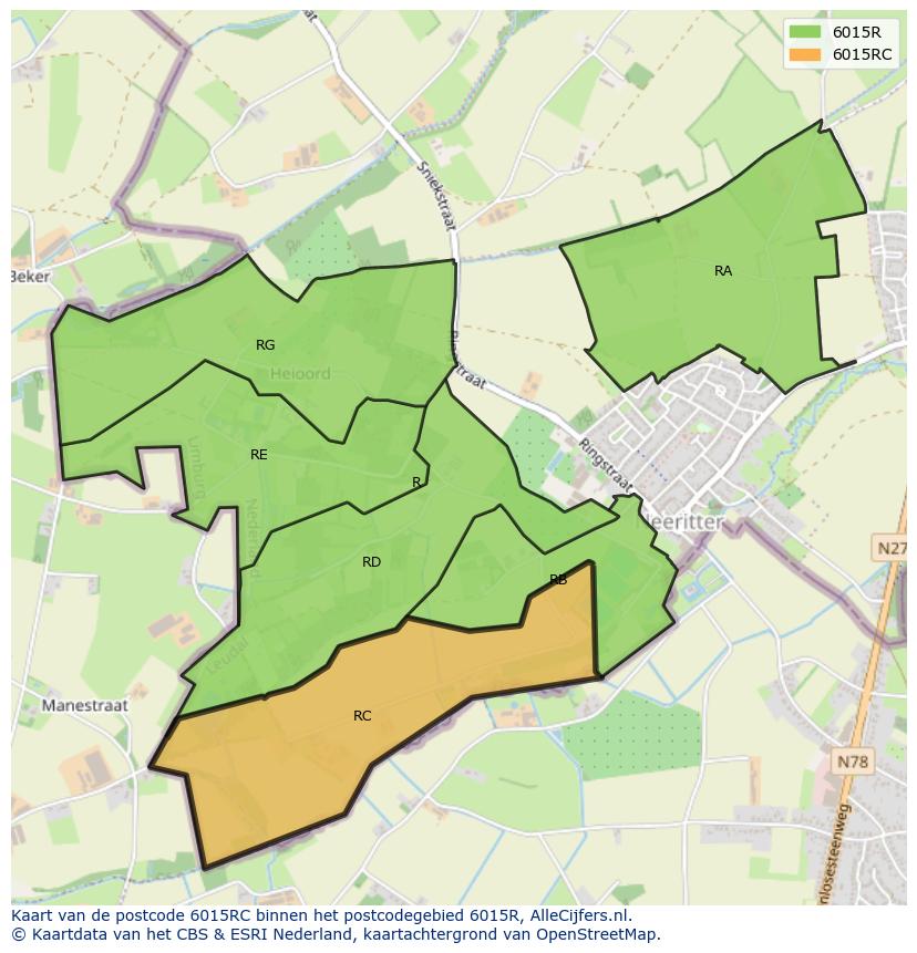 Afbeelding van het postcodegebied 6015 RC op de kaart.