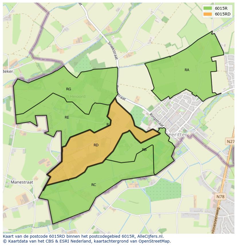 Afbeelding van het postcodegebied 6015 RD op de kaart.