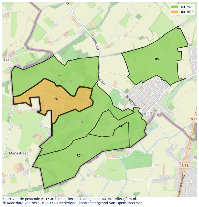 Afbeelding van het postcodegebied 6015 RE op de kaart.
