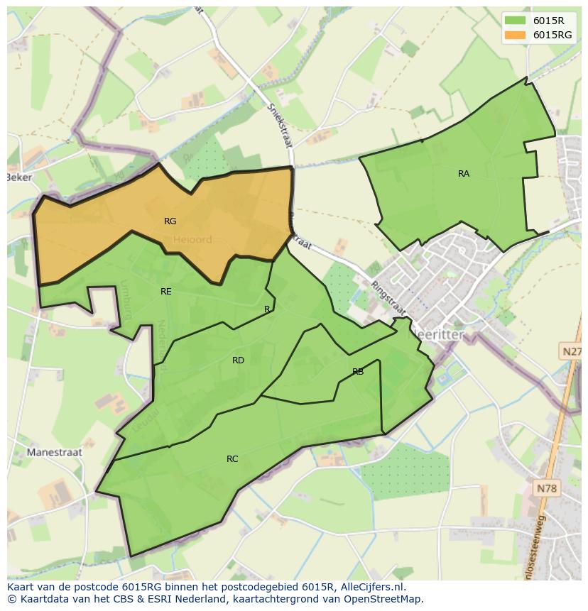 Afbeelding van het postcodegebied 6015 RG op de kaart.