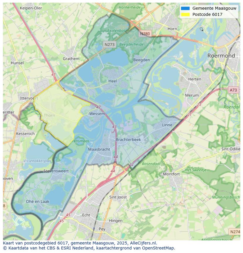 Afbeelding van het postcodegebied 6017 op de kaart.