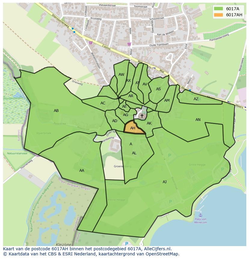 Afbeelding van het postcodegebied 6017 AH op de kaart.