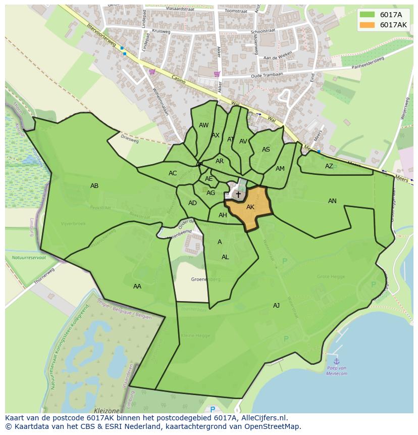 Afbeelding van het postcodegebied 6017 AK op de kaart.