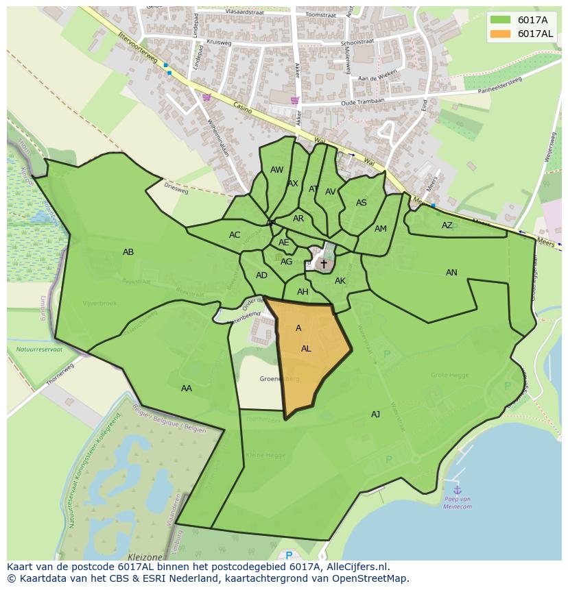 Afbeelding van het postcodegebied 6017 AL op de kaart.