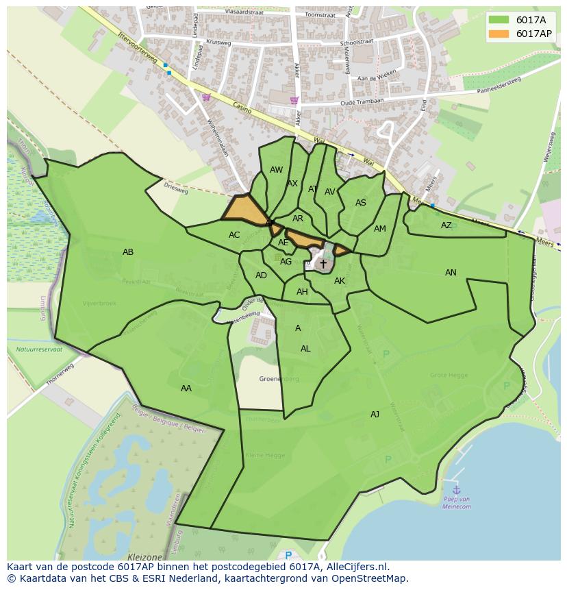 Afbeelding van het postcodegebied 6017 AP op de kaart.