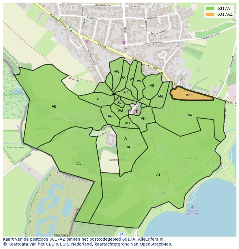 Afbeelding van het postcodegebied 6017 AZ op de kaart.