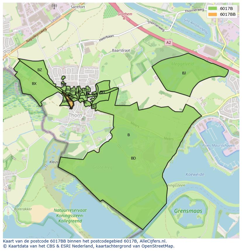 Afbeelding van het postcodegebied 6017 BB op de kaart.