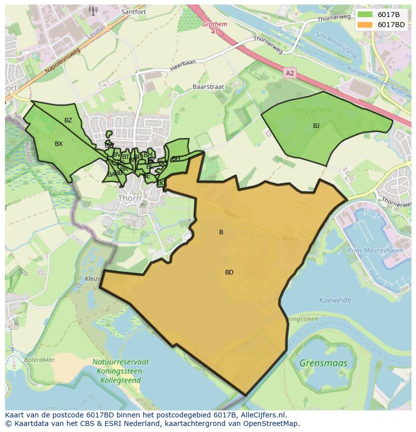 Afbeelding van het postcodegebied 6017 BD op de kaart.