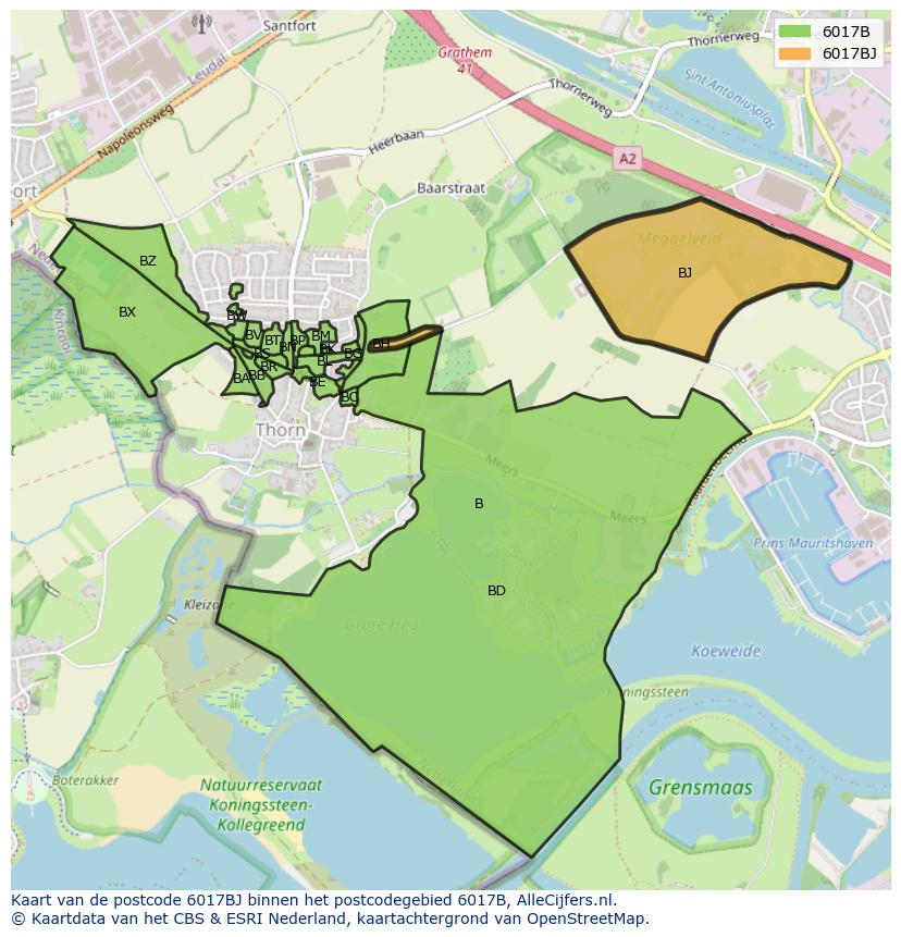 Afbeelding van het postcodegebied 6017 BJ op de kaart.