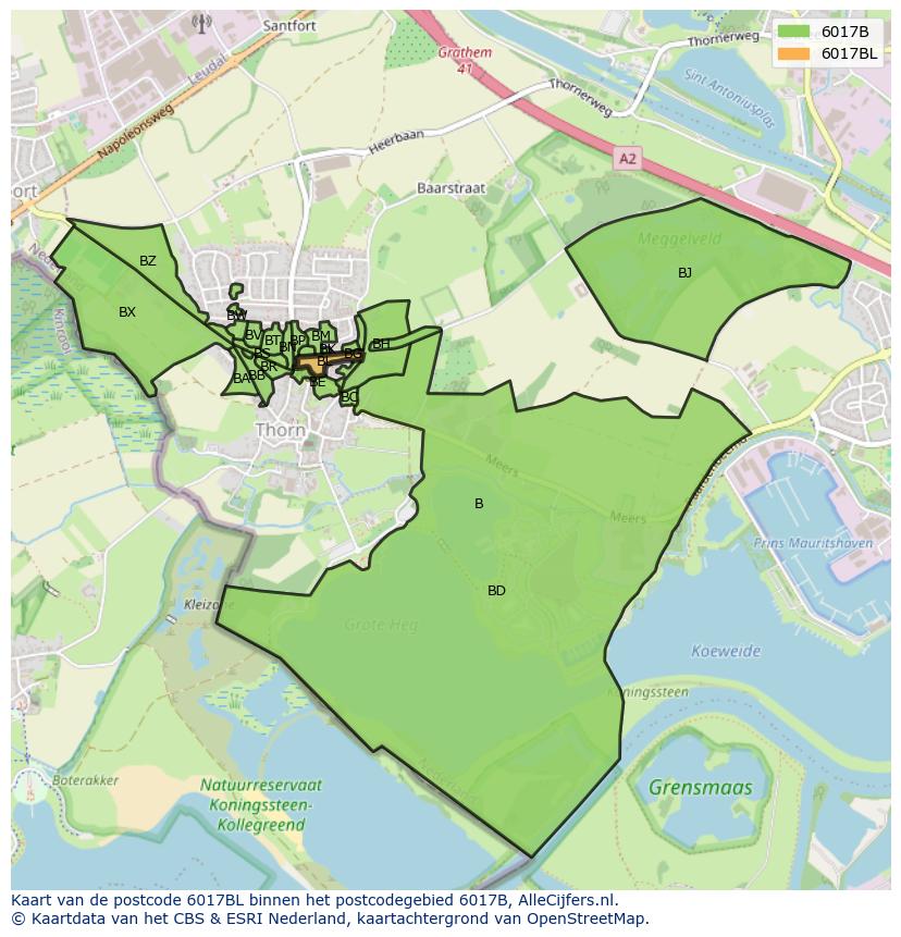 Afbeelding van het postcodegebied 6017 BL op de kaart.