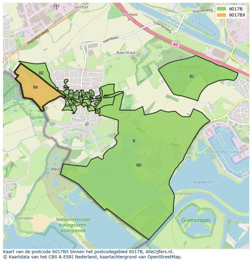 Afbeelding van het postcodegebied 6017 BX op de kaart.