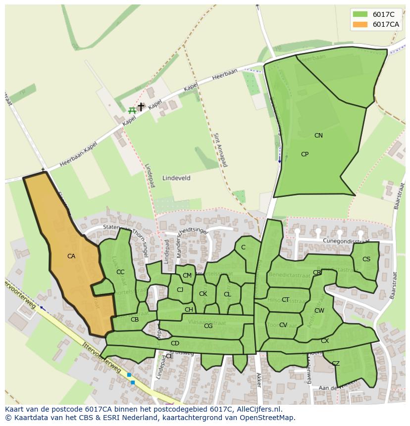 Afbeelding van het postcodegebied 6017 CA op de kaart.