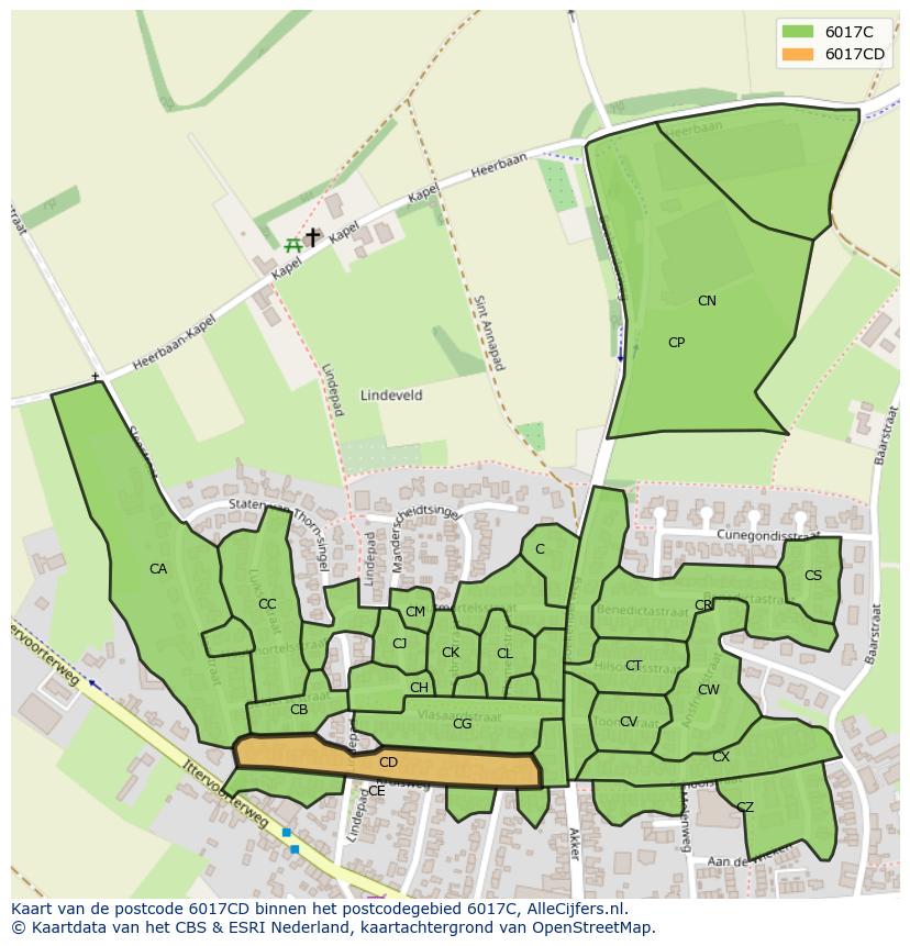 Afbeelding van het postcodegebied 6017 CD op de kaart.