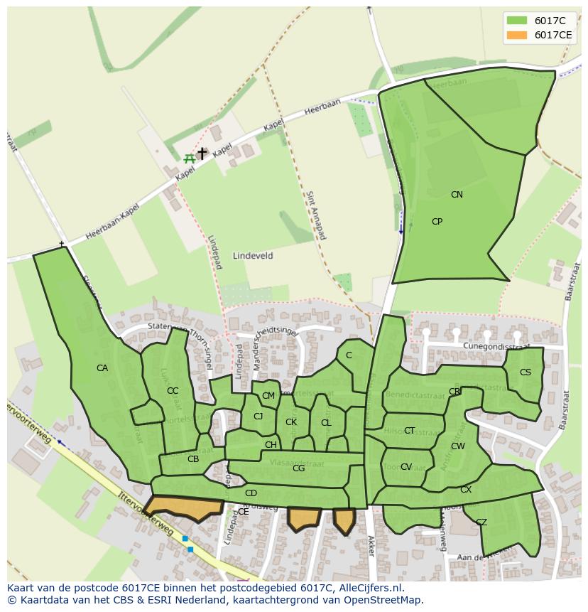 Afbeelding van het postcodegebied 6017 CE op de kaart.