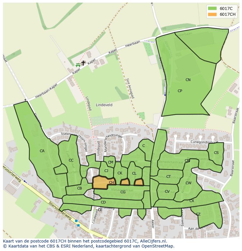 Afbeelding van het postcodegebied 6017 CH op de kaart.