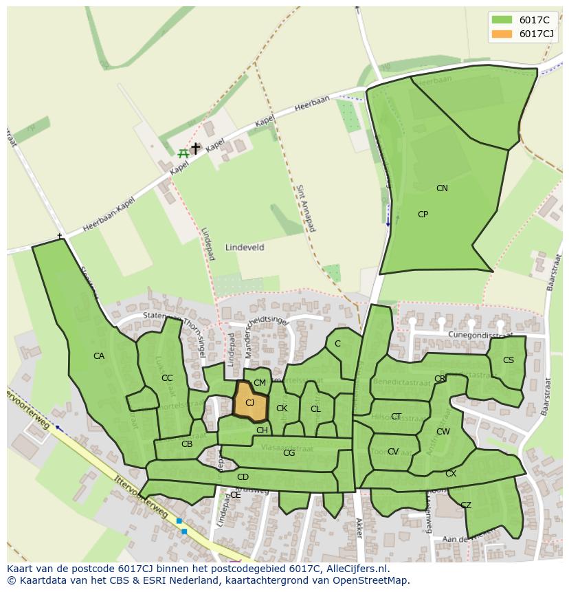 Afbeelding van het postcodegebied 6017 CJ op de kaart.