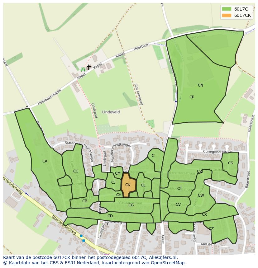Afbeelding van het postcodegebied 6017 CK op de kaart.