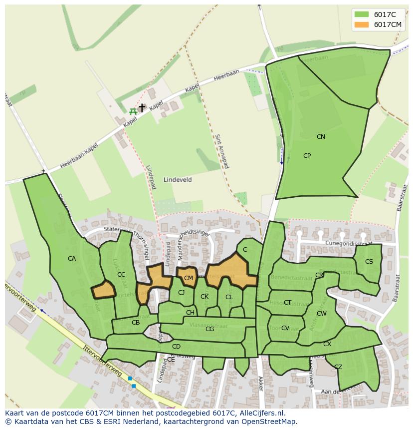 Afbeelding van het postcodegebied 6017 CM op de kaart.