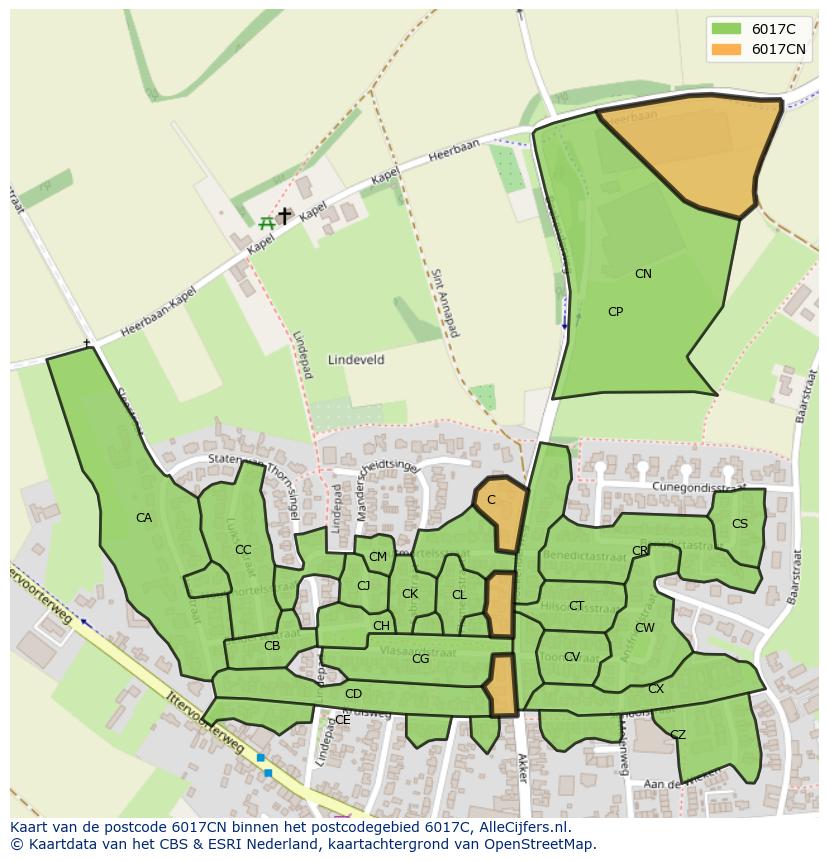 Afbeelding van het postcodegebied 6017 CN op de kaart.