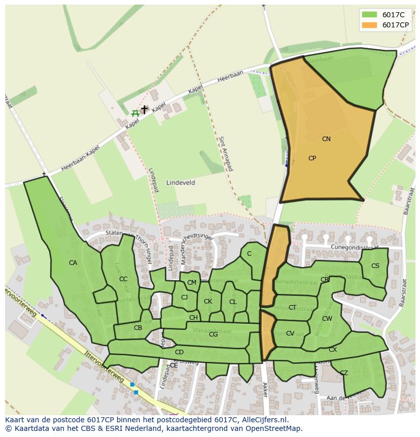 Afbeelding van het postcodegebied 6017 CP op de kaart.