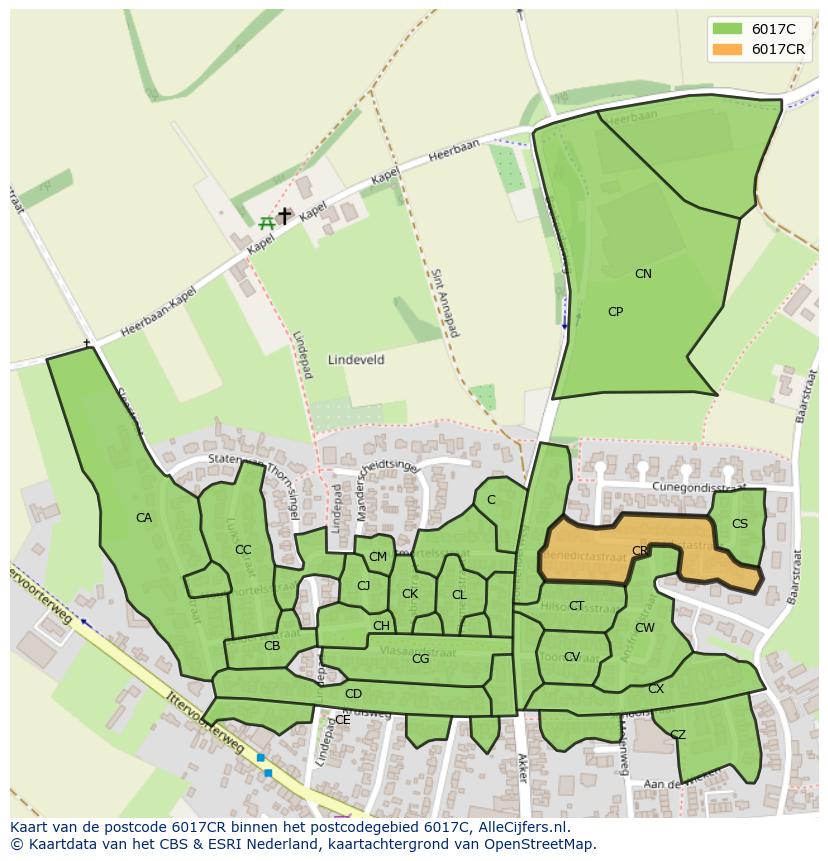 Afbeelding van het postcodegebied 6017 CR op de kaart.