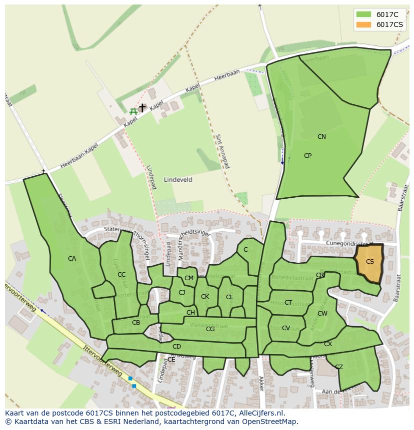 Afbeelding van het postcodegebied 6017 CS op de kaart.