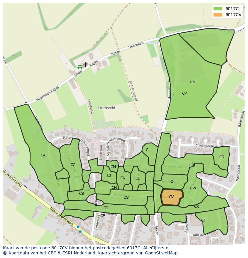 Afbeelding van het postcodegebied 6017 CV op de kaart.