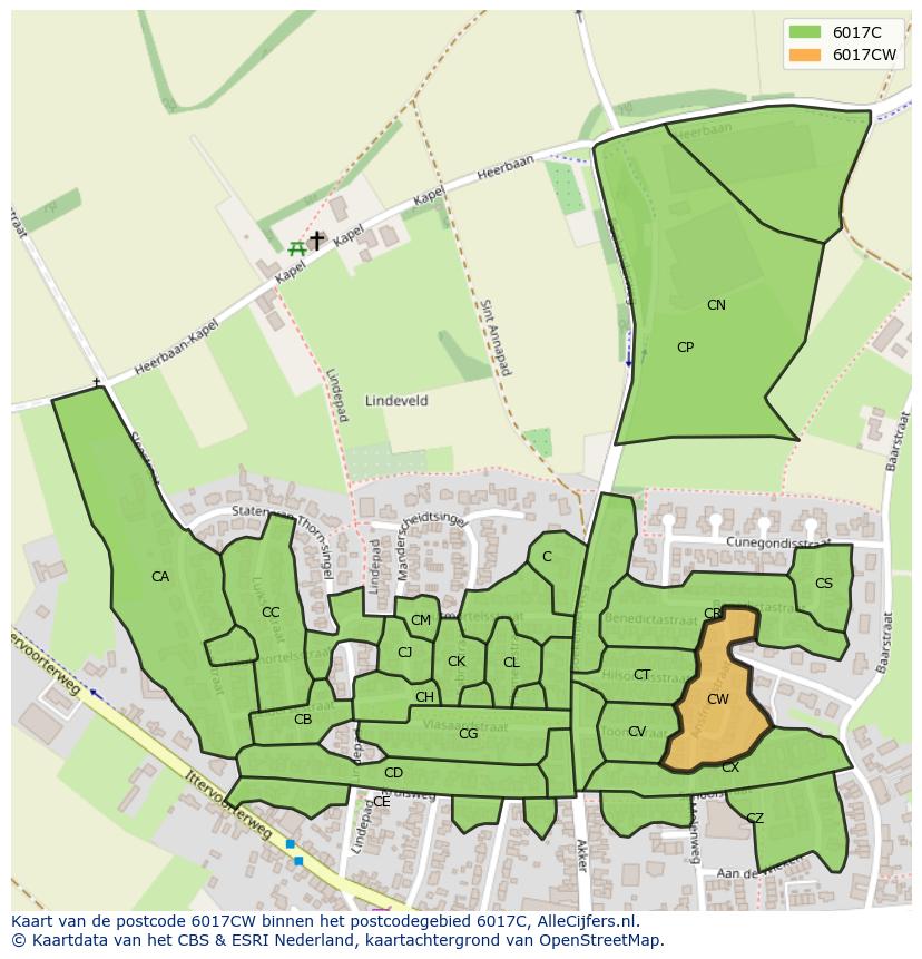 Afbeelding van het postcodegebied 6017 CW op de kaart.