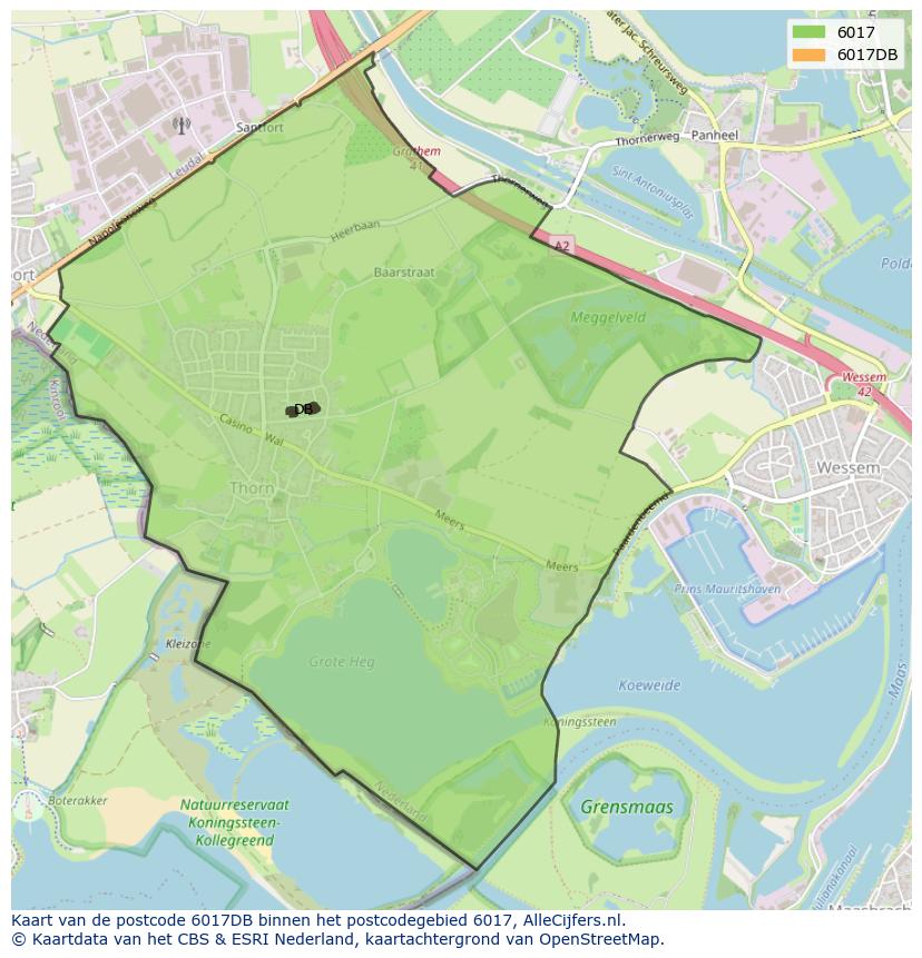 Afbeelding van het postcodegebied 6017 DB op de kaart.