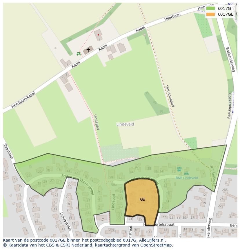 Afbeelding van het postcodegebied 6017 GE op de kaart.