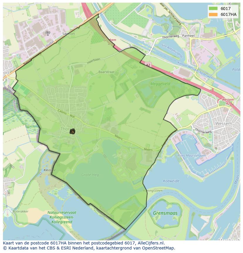 Afbeelding van het postcodegebied 6017 HA op de kaart.