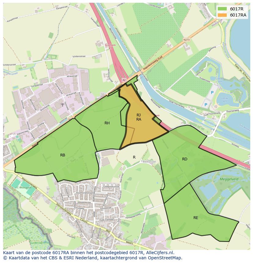 Afbeelding van het postcodegebied 6017 RA op de kaart.