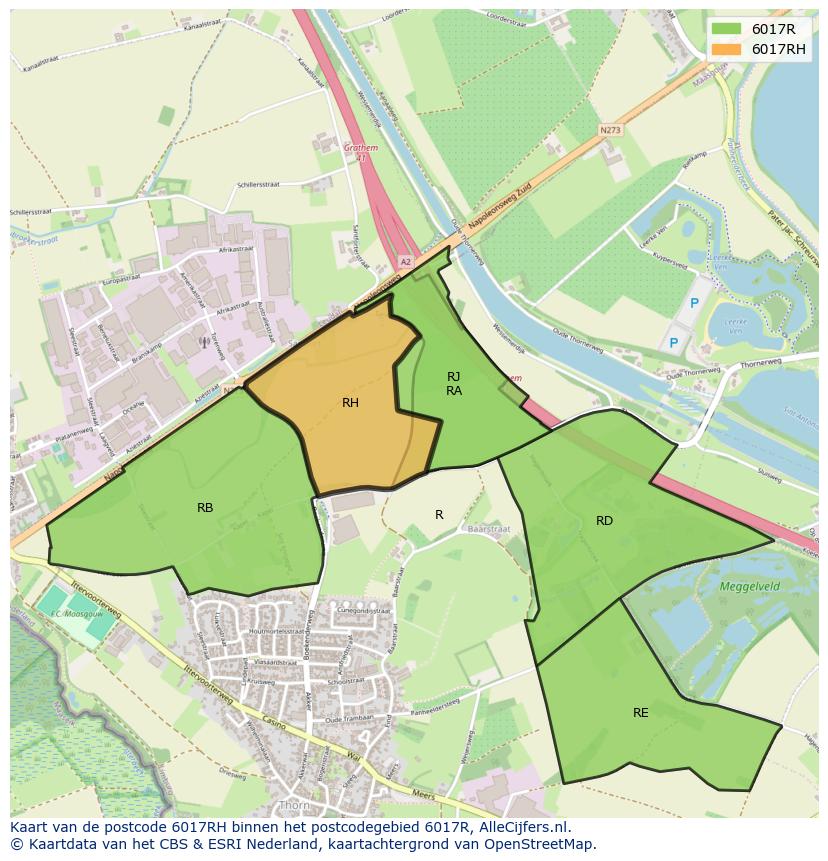 Afbeelding van het postcodegebied 6017 RH op de kaart.