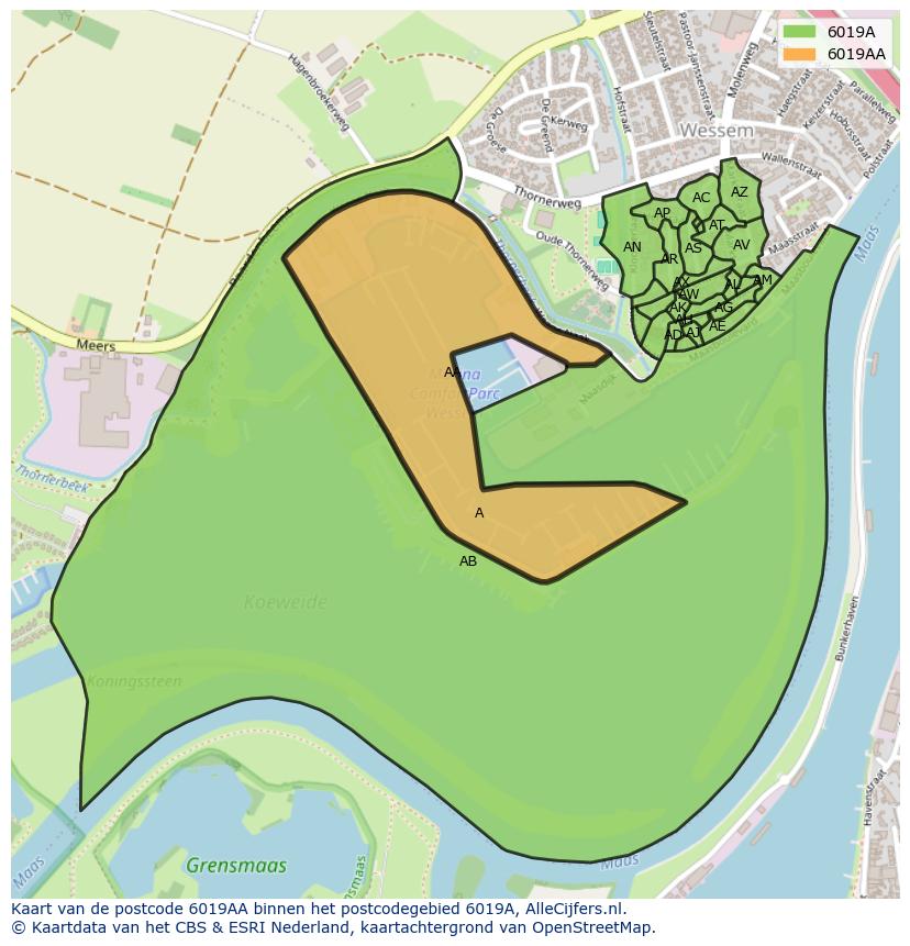 Afbeelding van het postcodegebied 6019 AA op de kaart.