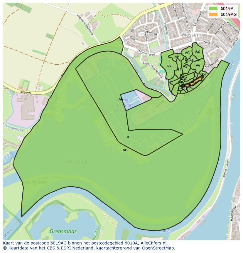 Afbeelding van het postcodegebied 6019 AG op de kaart.
